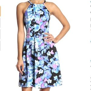 EUC Vince Camuto Printed Floral Scuba Fit and Flare Dress 10